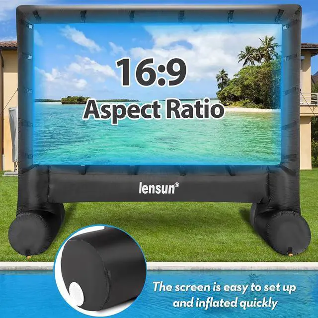Alt view image 7 of 7 - Pro 14 Feet Inflatable Outdoor Movie Projector Screen, Outdoor Blow Projection Screen Mega Projector Screen for Front and Rear Projection - Includes Inflation Fan, Base Stakes, Tie-Downs & Storage Bag
