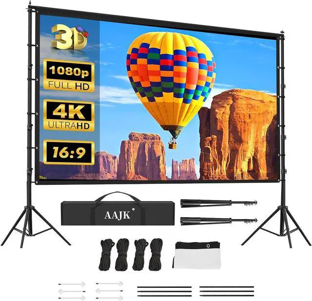 Main image of AAJK 150-inch Portable Projector Screen with Stand Movie Screens for projectors Outdoor16:9 4K HD Movie Screen for Backyard Movie Night, Lightweight and Wrinkle-Free