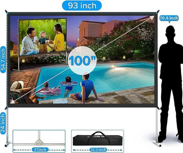 Alt view image 2 of 7 - Projector Screen Indoor,JWSIT 100 inch Outdoor Movie Screen-Upgraded 3 Layers PVC 16:9 Outdoor Projector Screen,Portable Video Projection Screen with Carrying Bag for Home Theater Backyard