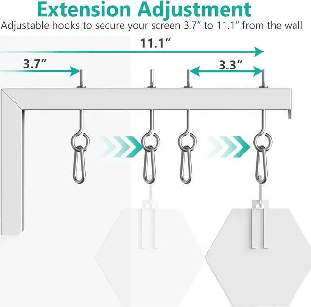 Alt view image 5 of 7 - WALI Universal Projector Screen Ceiling Mount, Wall Hanging Mount L-Brackets, 12 inch Adjustable Extension with Hook Kit, Perfect Projector Screen Placement Hold up to 80 lbs (PSM001XL-W), White
