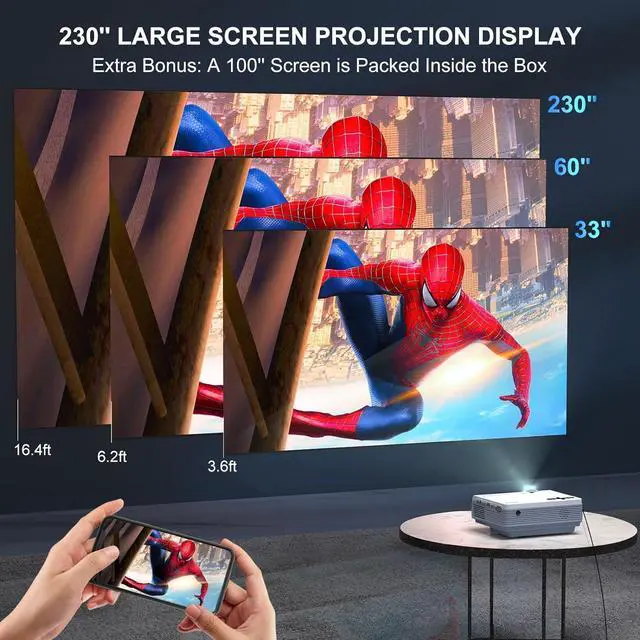 Alt view image 5 of 7 - Projector with WiFi and Bluetooth, 5G WiFi Native 1080P 10000L 4K Supported, FUDONI Portable Outdoor Projector with Screen for Home Theater, Compatible with HDMI/USB/PC/TV Box/iOS and Android Phone