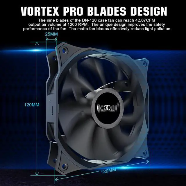 Alt view image 2 of 7 - PCCOOLER PC Fans, DN120 120mm Case Fan 3 Pack Dark Night Series, High Performance Cooling PC Fan - Efficient Hydraulic Bearing - Low Vibration, Computer Fans 120mm Fan for CPU Cooler (DN120 3IN1)