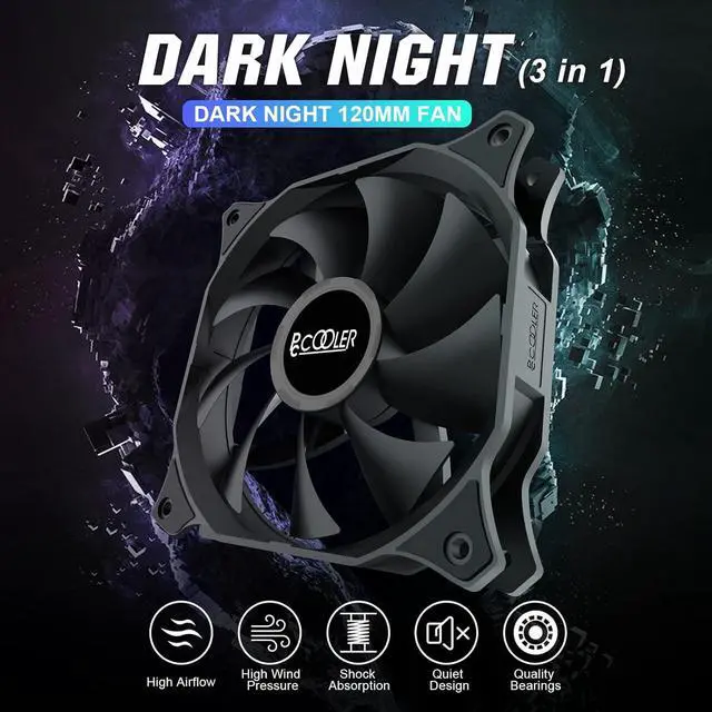 Alt view image 3 of 7 - PCCOOLER PC Fans, DN120 120mm Case Fan 3 Pack Dark Night Series, High Performance Cooling PC Fan - Efficient Hydraulic Bearing - Low Vibration, Computer Fans 120mm Fan for CPU Cooler (DN120 3IN1)