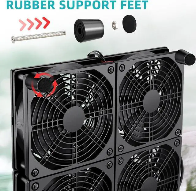 Alt view image 4 of 6 - Wathai 120mm x 4 Router TV Box Fan 110v - 240v Big Airflow with Speed Control for DIY Gaming Consoles, Amplifiers, Xbox, Laptop Stand, Mining Machines Devices Cooling