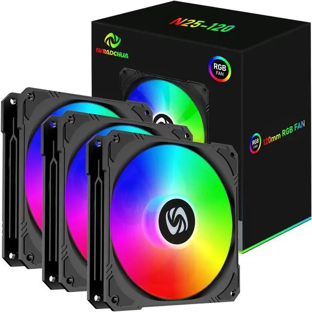 Main image of 120mm Case Fan 3 Pack RGB Case Fans, Silent Version High Airflow PC Fans, Hydraulic Bearing - Low Noise RGB Fans with 12v 3 pin and molex 4 pin PSU Plug Computer Fans for PC Case
