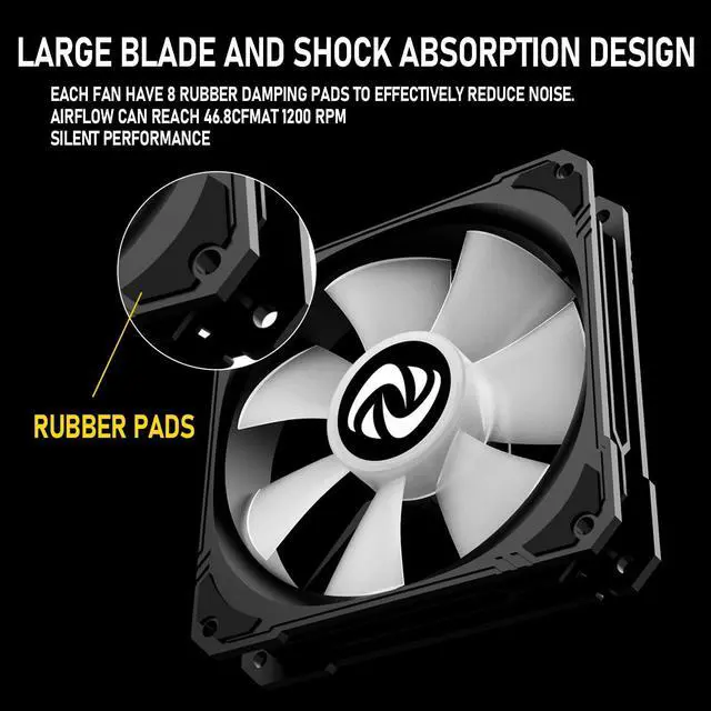 Alt view image 3 of 7 - 120mm Case Fan 3 Pack RGB Case Fans, Silent Version High Airflow PC Fans, Hydraulic Bearing - Low Noise RGB Fans with 12v 3 pin and molex 4 pin PSU Plug Computer Fans for PC Case