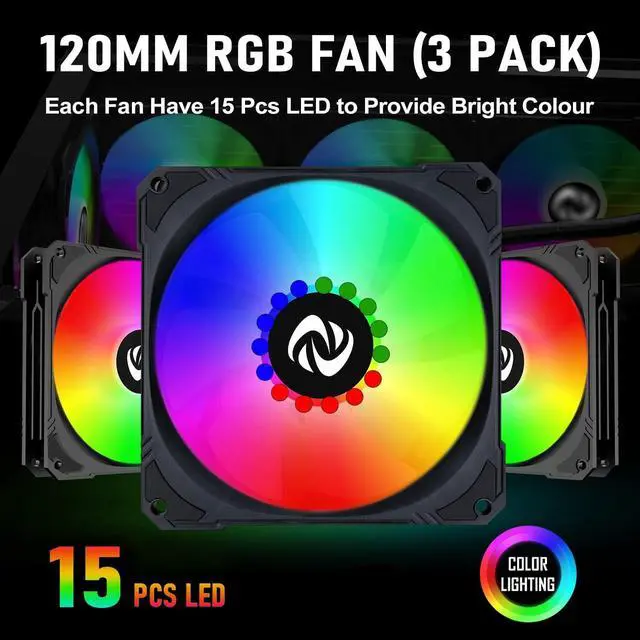 Alt view image 4 of 7 - 120mm Case Fan 3 Pack RGB Case Fans, Silent Version High Airflow PC Fans, Hydraulic Bearing - Low Noise RGB Fans with 12v 3 pin and molex 4 pin PSU Plug Computer Fans for PC Case