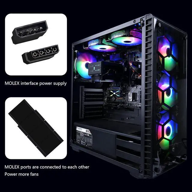 Alt view image 2 of 7 - DS RGB Fans, 120mm 6 Pack Case Cooling LED Fans for White Black PC Case, CPU Cooler and Radiators System (DK Series)