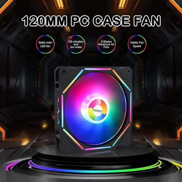 Alt view image 2 of 7 - CONISY RGB LED Series 120mm Case Fan for Computer Case, Unique Ultra Quiet Long Life Gaming PC Cooling Fan - Colorful (2Pack)