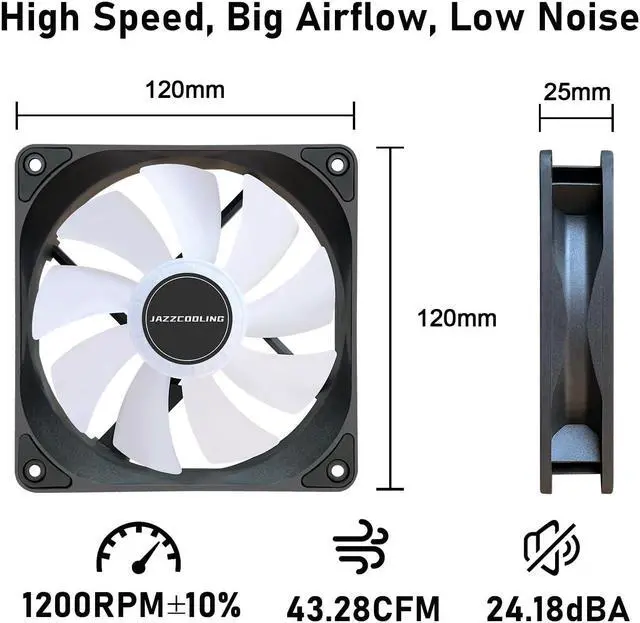 Alt view image 2 of 7 - FS-120 High Performance Quiet 120mm RGB Fans, 3 Pack - Low Noise PC Case Fans with Hydraulic Bearing - 12v 3pin and molex 4pin PSU Plug