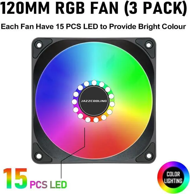 Alt view image 5 of 7 - FS-120 High Performance Quiet 120mm RGB Fans, 3 Pack - Low Noise PC Case Fans with Hydraulic Bearing - 12v 3pin and molex 4pin PSU Plug