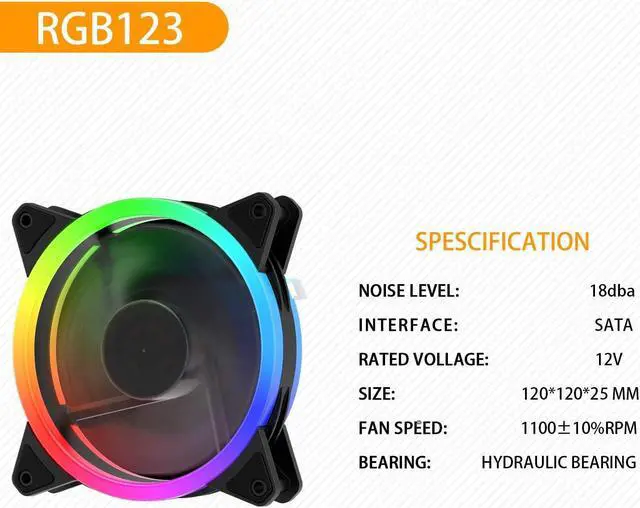 Alt view image 3 of 6 - upHere 120mm RGB Case Fan Fan,Quiet Edition High Airflow LED Case Fan for PC Cases-3 Pack,RGB123-3