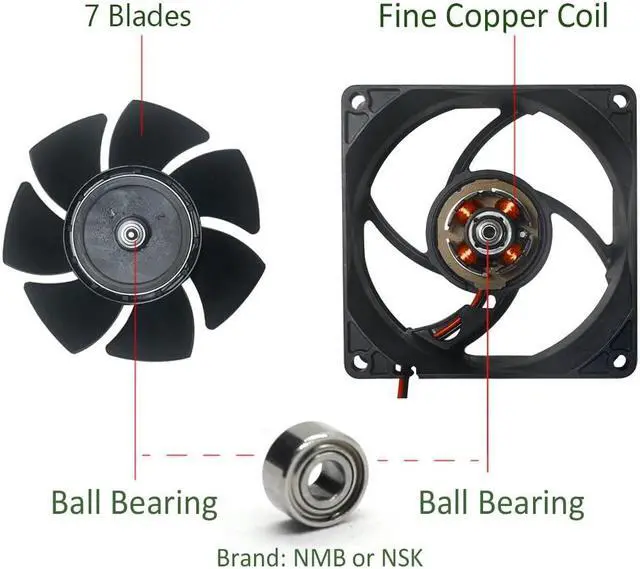 Alt view image 4 of 7 - 2-Pack 80mm x 25mm DC 12V Brushless Cooling Fan, Dual Ball Bearing