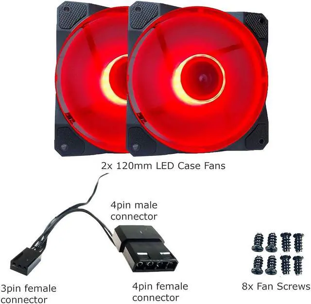 Alt view image 5 of 5 - APEVIA CO212L-RD Cosmos 120mm Red LED Ultra Silent Case Fan w/ 16 LEDs & Anti-Vibration Rubber Pads (2 Pk)