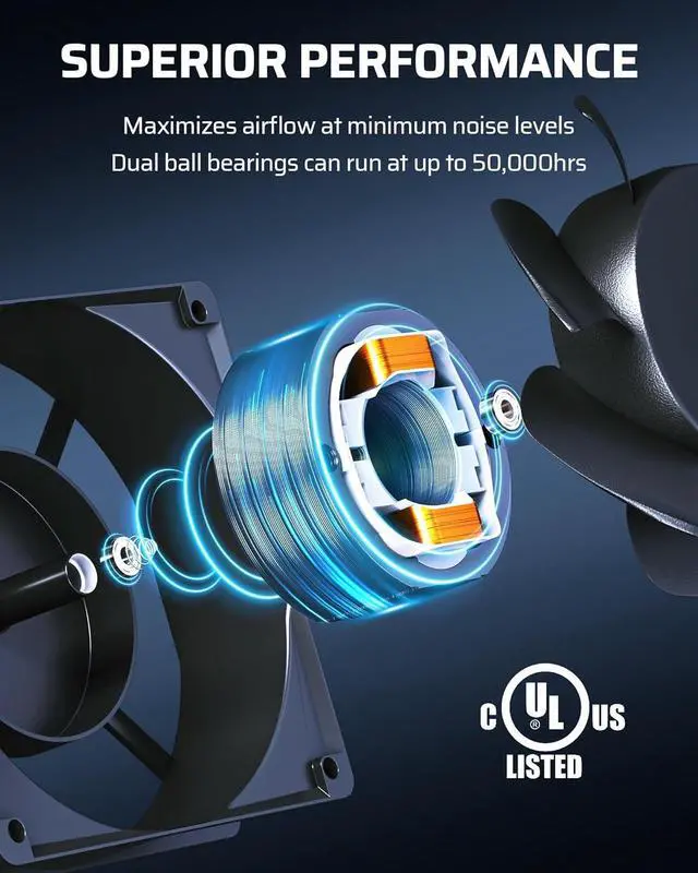 Alt view image 3 of 7 - DEWENWILS 2 Pack 120V AC Fan, Waterproof Exhaust Fan 80mm, 14W 2470RPM 21CFM, DIY Cooling Fan for Refrigerator, Computer Case, Compressor Engine, Generator, UL Listed