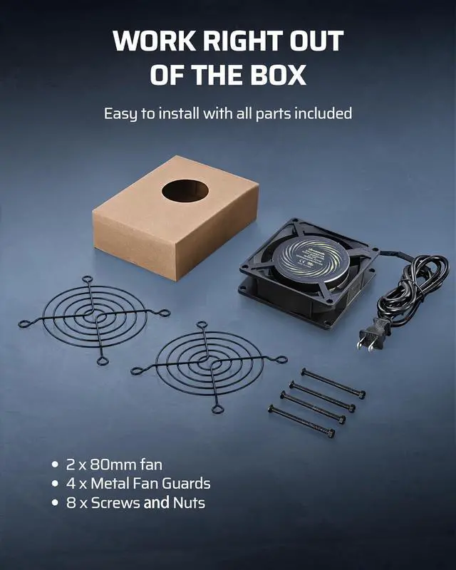 Alt view image 5 of 7 - DEWENWILS 2 Pack 120V AC Fan, Waterproof Exhaust Fan 80mm, 14W 2470RPM 21CFM, DIY Cooling Fan for Refrigerator, Computer Case, Compressor Engine, Generator, UL Listed