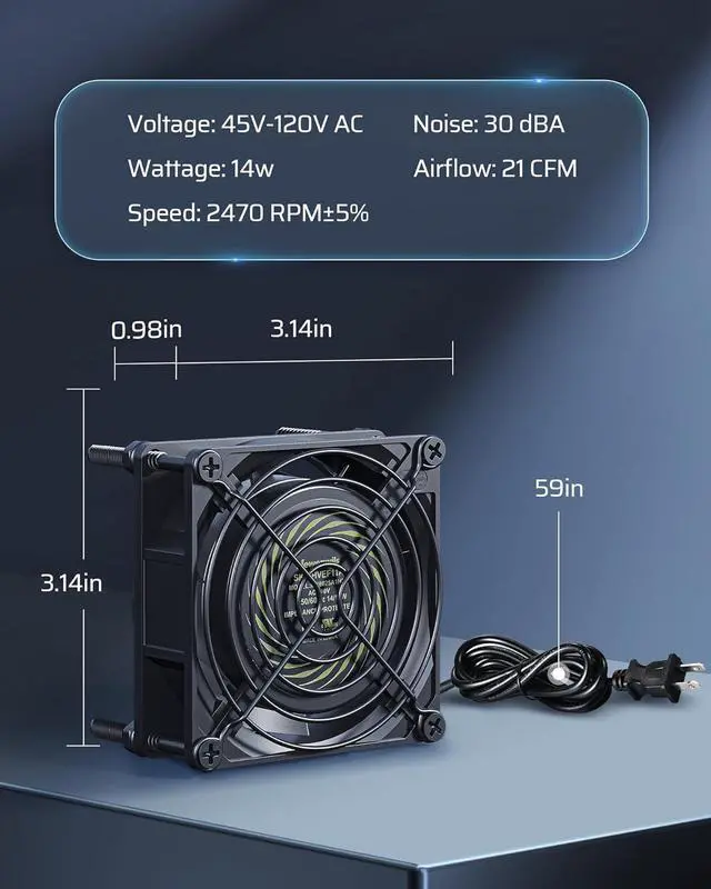 Alt view image 6 of 7 - DEWENWILS 2 Pack 120V AC Fan, Waterproof Exhaust Fan 80mm, 14W 2470RPM 21CFM, DIY Cooling Fan for Refrigerator, Computer Case, Compressor Engine, Generator, UL Listed