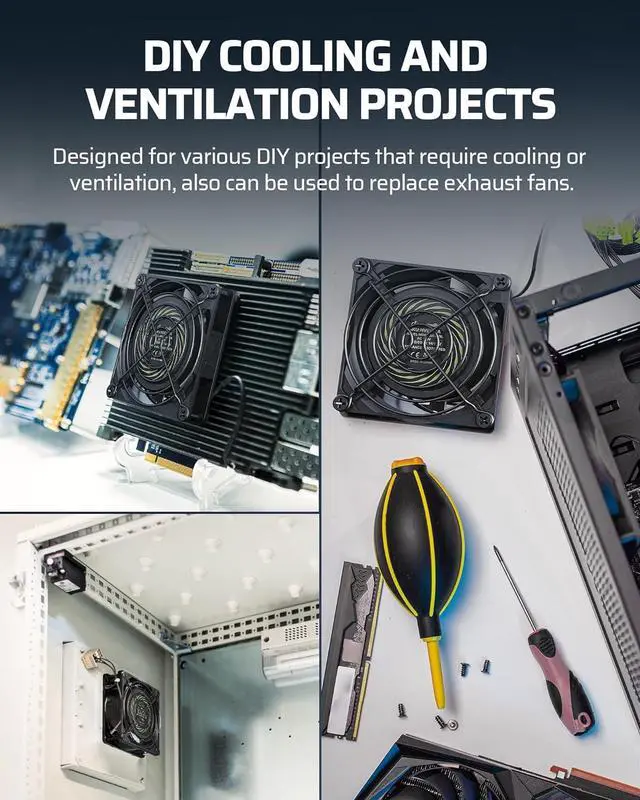 Alt view image 7 of 7 - DEWENWILS 2 Pack 120V AC Fan, Waterproof Exhaust Fan 80mm, 14W 2470RPM 21CFM, DIY Cooling Fan for Refrigerator, Computer Case, Compressor Engine, Generator, UL Listed