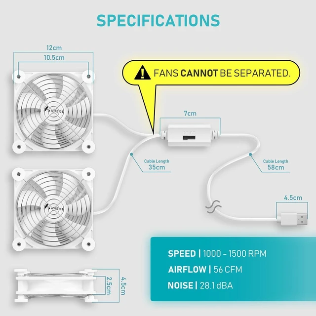 Alt view image 6 of 7 - ANEXT, USB Fan, USB Computer Fan, Silent Fans for Receiver DVR PlayStation Xbox Computer, (80mm,White Dual Packs)