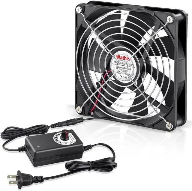 Main image of Wathai 140mm x 25mm Computer Fan with AC Plug 110V 120V 220V 240V Variable Speed Controller for DIY Biltong Box Reptile Aquarium Receiver DVR Playstation Xbox Cabinet Ventilation Cooling