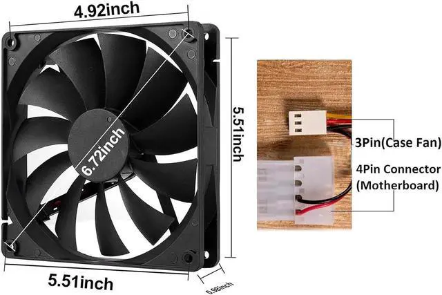 Alt view image 3 of 7 - 140mm Case Fan Quiet High Performance PC Fan 140mm Standard Case Fan 3pin 4pin Molex Connector 12V DC Computer PC CPU Case Fan 1000RPM 2-Pack