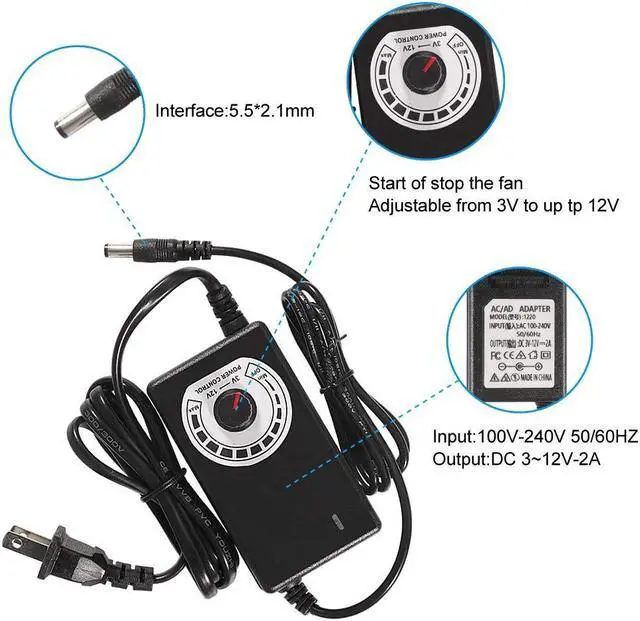 Alt view image 4 of 7 - 120mm x 25mm 110V 220V AC Powered Cooling Fan with Speed Controller 3V to 12V, 1225 AC 115V 120V 220V 240V for Cooling Ventilation Exhaust Projects, Receiver DVR Playstation Xbox Component Cooling