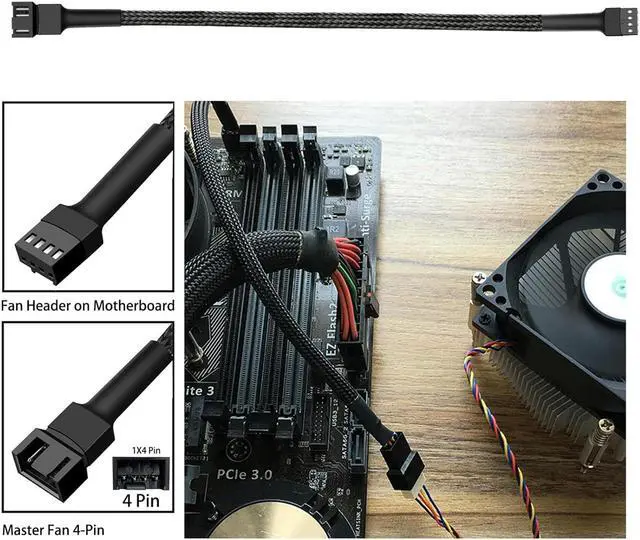Alt view image 6 of 7 - 5 Pack- 11.8 inch PWM Fan Extension Cable PC Fan Extension Cable Compatible with ATX Case 3 Pin & 4 Pin Cooling Fans Durable Black Nylon Braided Case Fan Extension Cable