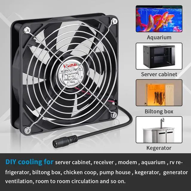 Alt view image 6 of 6 - Wathai 140mm x 25mm Computer Fan with AC Plug 110V 120V 220V 240V Variable Speed Controller for DIY Biltong Box Reptile Aquarium Receiver DVR Playstation Xbox Cabinet Ventilation Cooling
