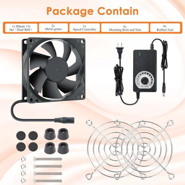 Alt view image 6 of 6 - 80mm Small Computer Fan with AC Plug, 110V 120V 220V 240V Fan with Speed Controller, Cooling for Gaming PC, Modem, Cabinet, Terrarium, Greenhouse