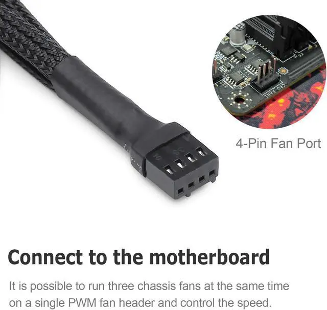 Alt view image 4 of 6 - 2-Pack Fan Splitter, 4 Pin PWM Fan Splitter Cable PC Case Fan Header Splitter fo Computer 4 Pin or 3 Pin Cooling Fan, 12 Inches (Fan Splitter- 3 Way)