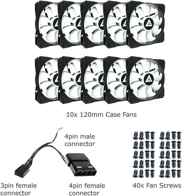 Alt view image 4 of 4 - Apevia 1012S-WB 120mm 4pin Molex & 3pin Motherboard Black/White Silent Case Fan (10-pk)