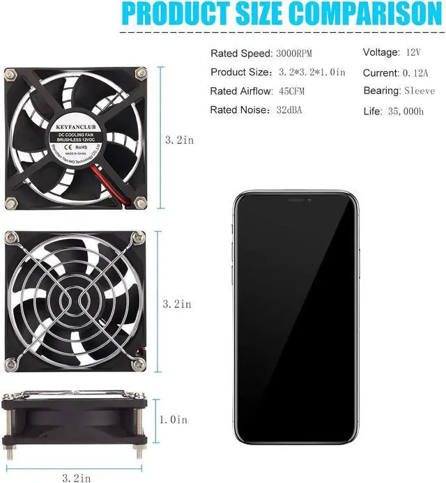 Alt view image 2 of 6 - 2-Pack 80mm x 25mm DC 12 Volt Fans 2-Pin Brushless Replacement Cooling Fan
