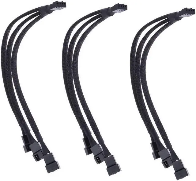 Main image of 3 Pack Fan Splitter 4 Pin Cable 3 Way Adapter PWM 1 to 3 Extender Hub Extension Braided CPU Connector Converter Cord Lines Computer Sleeved Wire Cooling Matherboard Desktop Accessory