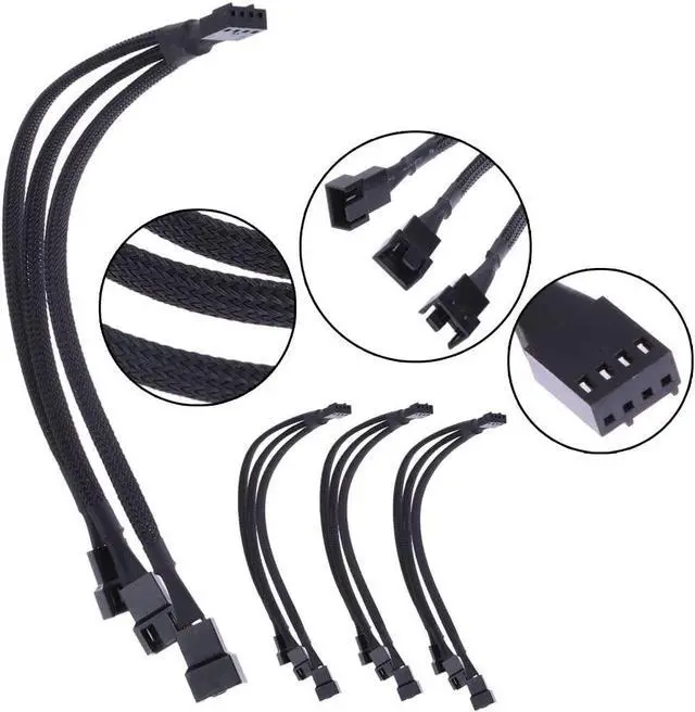 Alt view image 2 of 3 - 3 Pack Fan Splitter 4 Pin Cable 3 Way Adapter PWM 1 to 3 Extender Hub Extension Braided CPU Connector Converter Cord Lines Computer Sleeved Wire Cooling Matherboard Desktop Accessory