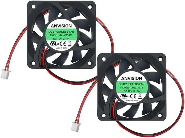 Main image of 2-Pack 60mm x 15mm DC 12V Brushless Cooling Fan, Dual Ball Bearing