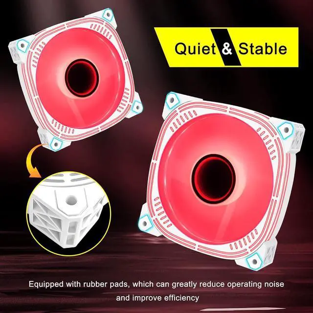 Alt view image 2 of 7 - Silent 120mm Case Fan, High Performance Low Noise LED PC Fans for Computer Case - 2 PCS (Red)
