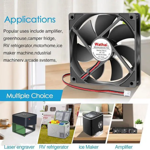 Alt view image 2 of 7 - Wathai 120mm x 25mm 12V Computer Case Cooling Fan 12 Volt 2Pin High High Performance DC Fan 2 Pack