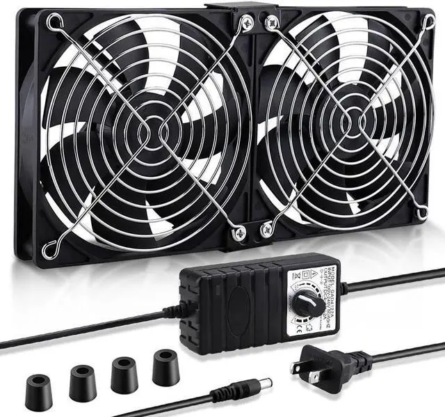 Main image of Wathai Big Airflow 2 x 120mm 240mm Computer Fan with AC Plug Cabinet Fan 110V 240V AC Power Supply, Speed Controller 3V to 12V, for Mining Machine Chassis Server Workstation Cooling