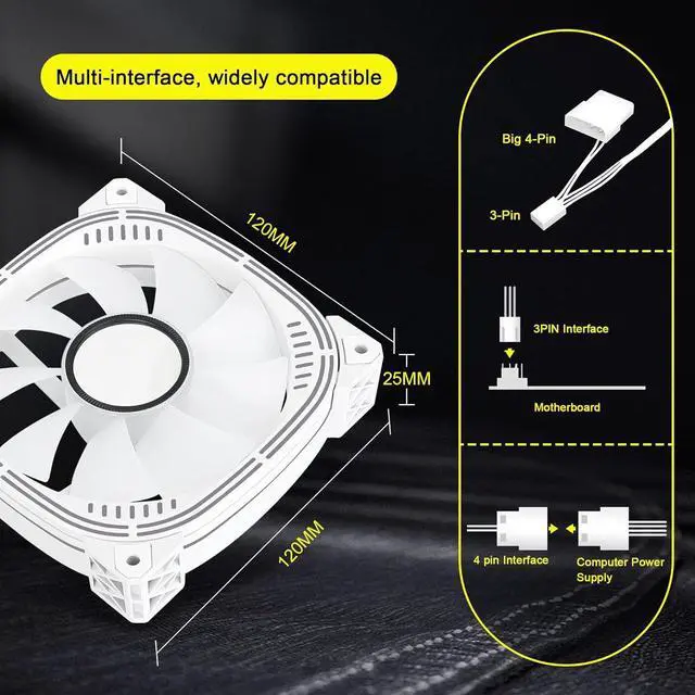 Alt view image 5 of 7 - Silent 120mm Case Fan, High Performance Low Noise LED PC Fans for Computer Case - 2 PCS (Multicolored)