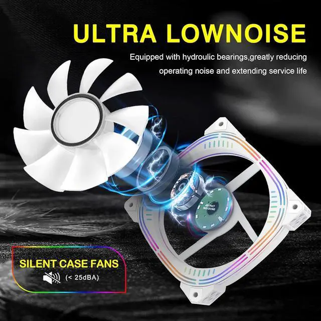 Alt view image 4 of 7 - Silent 120mm Case Fan, High Performance Low Noise LED PC Fans for Computer Case - 2 PCS (Multicolored)