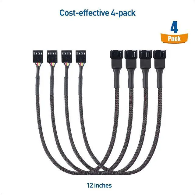 Alt view image 7 of 7 - Cable Matters 4-Pack, PWM 4 Pin Fan Extension Cable - 12 inches (PC Fan Extension Cable, PWM Fan Extension Cable, PWM Extension Cable)