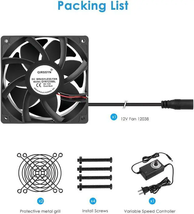 Alt view image 6 of 6 - High cfm Computer Fan 120mm x 38mm 110V 220V AC Powered Variable Speed Fan Cooling Components for Receiver Xbox DVR PlayStation Mining Rig Case Server Cabinet Grow Tent GPU Workstations