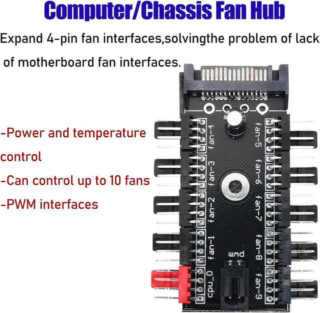 Alt view image 2 of 6 - 1PC PC Chassis Fan Hub CPU Cooling HUB Fan PWM Hub SATA Controller Speed Controller