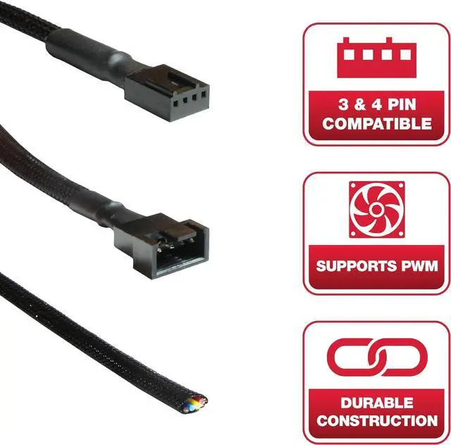 Alt view image 2 of 7 - PWM Fan Extension Cable - 10.5 inch PC Fan Extension Cable, Durable, Black Braided Nylon Case Fan Extension Cable (4 Pack)