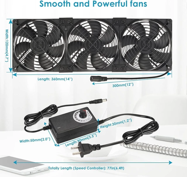3 x 120mm Computer Fan with AC Plug 110V - 240V, High CFM Computer Fan ...
