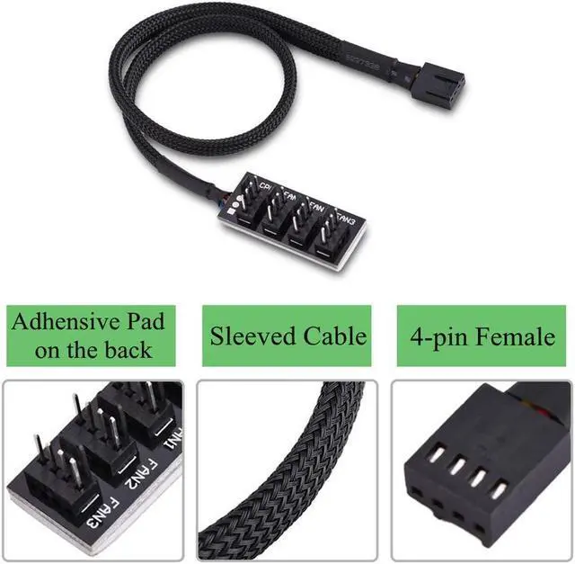 Alt view image 3 of 7 - PWM Fan Hub, 4-Pin Computer CPU/Case Fan Power Multi Splitter Connector Cable Adapter for Computer Cooler Fans
