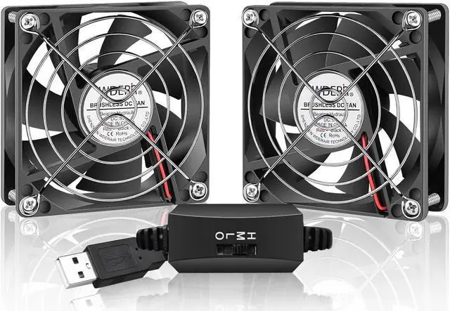 Main image of Mini 80mm USB Computer PC Case Cooling 5V Powered Fan (Quiet), Cabinet Cooler Fan with Speed Controller2 in1 Pack