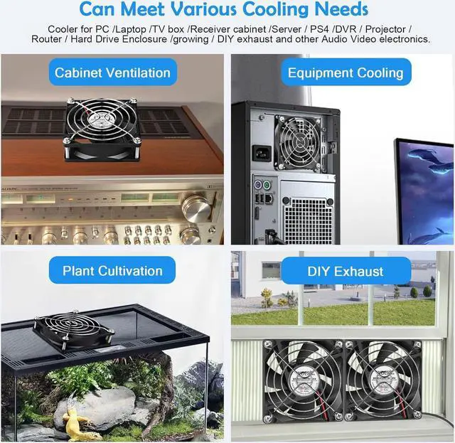 Alt view image 3 of 7 - Mini 80mm USB Computer PC Case Cooling 5V Powered Fan (Quiet), Cabinet Cooler Fan with Speed Controller2 in1 Pack