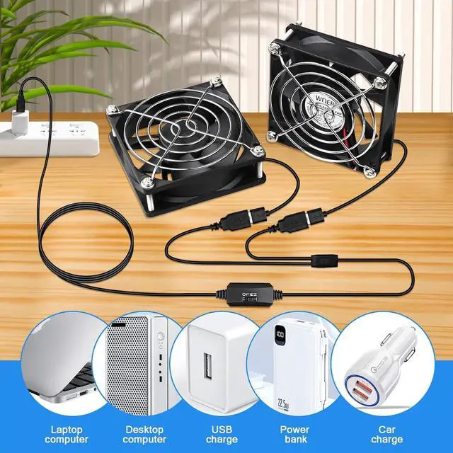 Alt view image 4 of 7 - Mini 80mm USB Computer PC Case Cooling 5V Powered Fan (Quiet), Cabinet Cooler Fan with Speed Controller2 in1 Pack