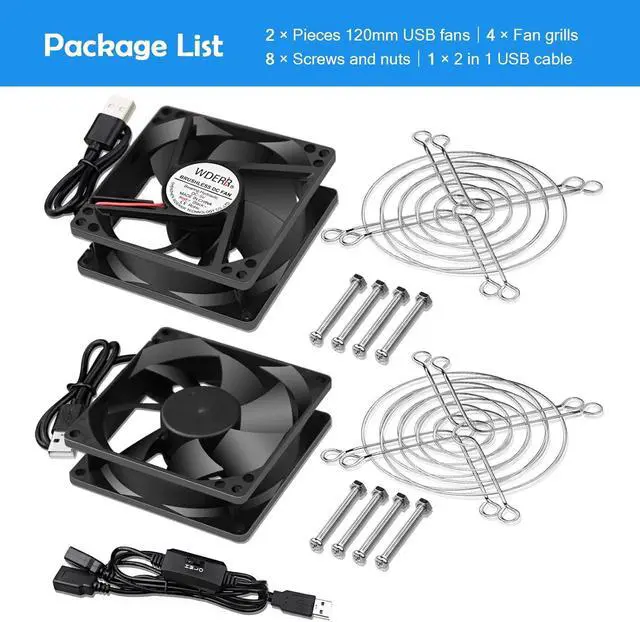 Alt view image 7 of 7 - Mini 80mm USB Computer PC Case Cooling 5V Powered Fan (Quiet), Cabinet Cooler Fan with Speed Controller2 in1 Pack